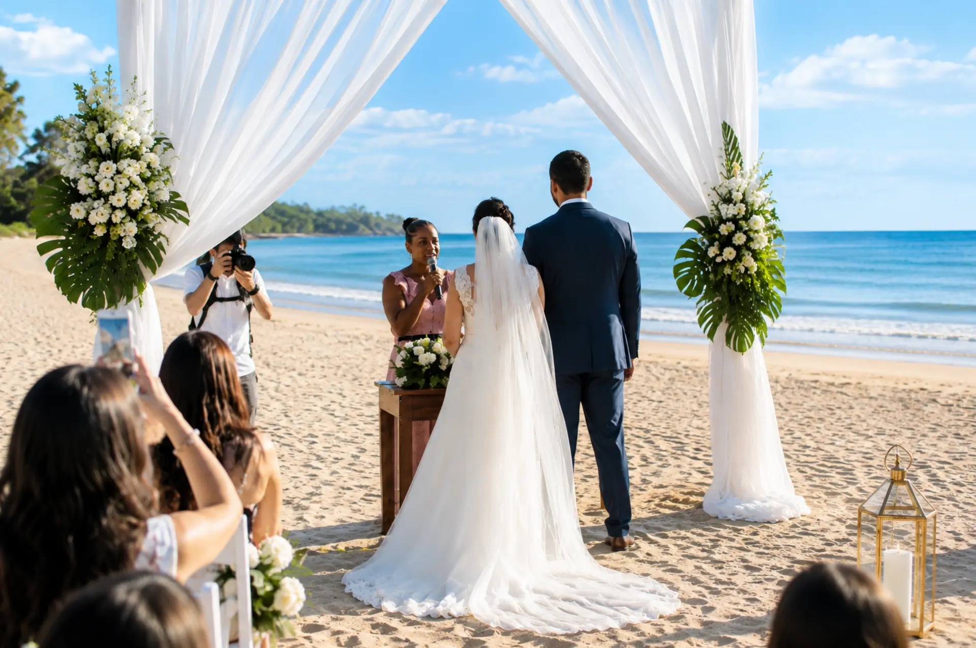 Beachfront wedding ceremony at Les Salines
