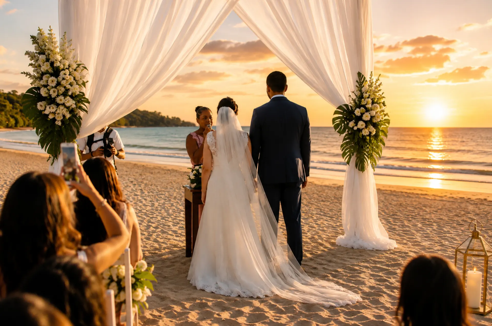 Beachfront wedding ceremony at Les Salines